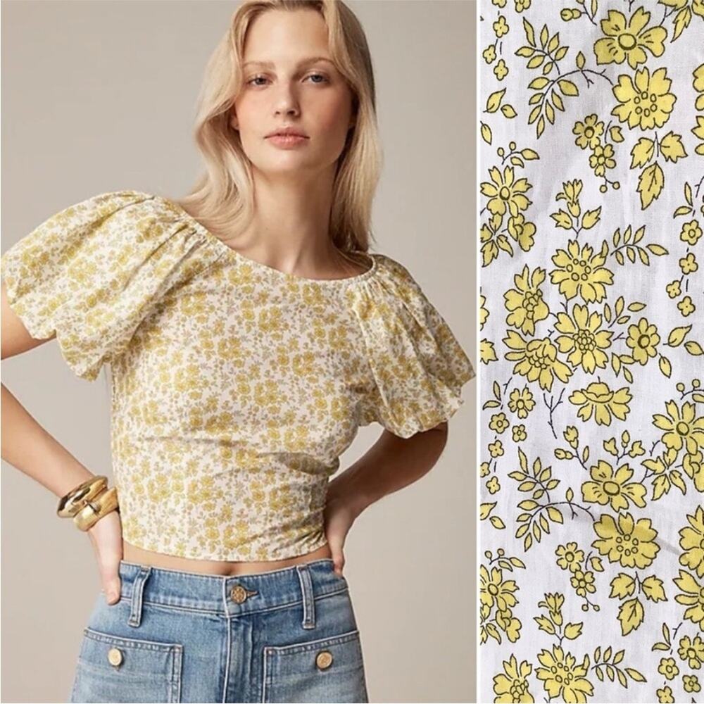 J. Crew Smocked Floral Puff-sleeve Blouse Top in Liberty™ Capel fabric Cropped 8